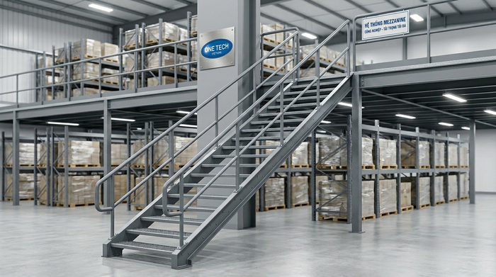 Cầu thang kệ sàn mezzanine Thanh Hóa Cầu thang lên xuống của kệ sàn mezzanine