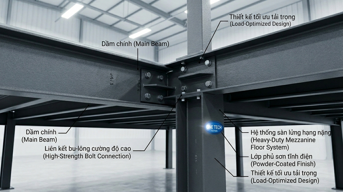 Kết cấu dầm kệ sàn mezzanine Dầm chính và dầm phụ của hệ kệ sàn mezzanine
