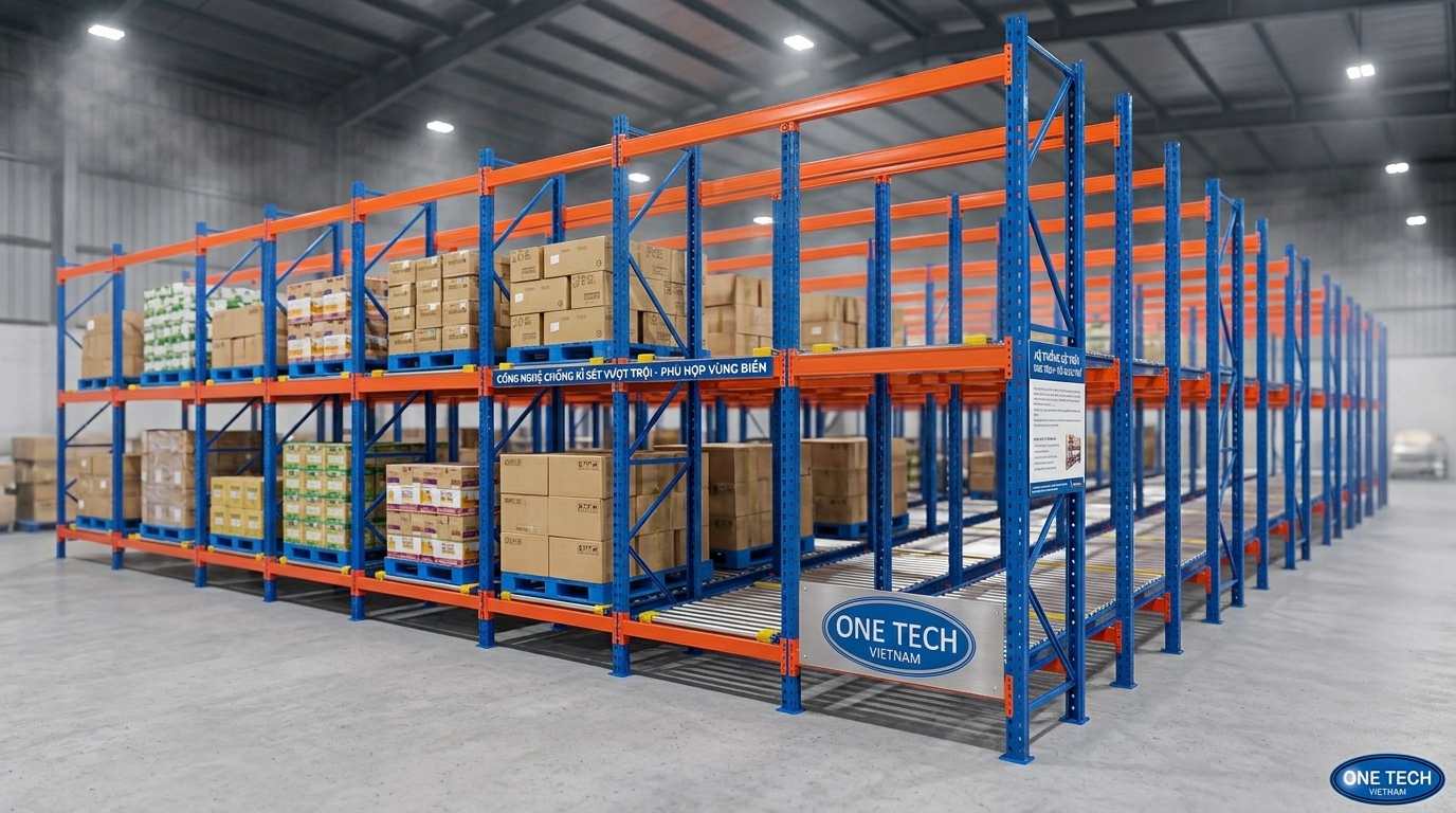 Kệ Flow racks Thanh Hóa sơn tĩnh điện chống rỉ phù hợp môi trường ẩm và ven biển