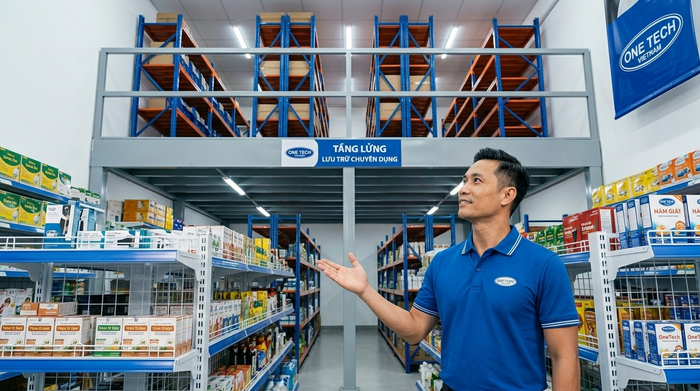 Kệ mezzanine cho kho bán lẻ Kệ sàn mezzanine kết hợp kho bán lẻ
