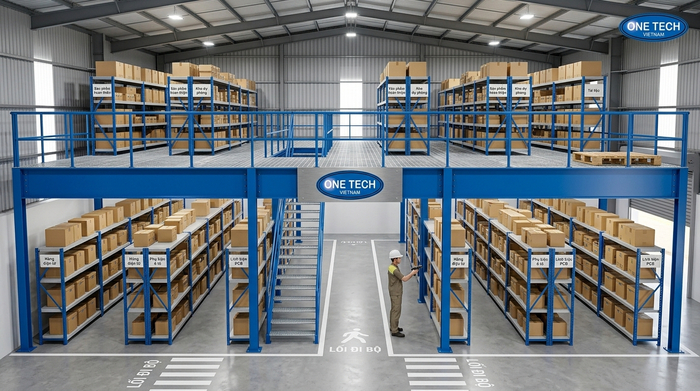 Kệ mezzanine cho kho nhỏ trần cao Kệ sàn mezzanine cho kho nhỏ có trần cao