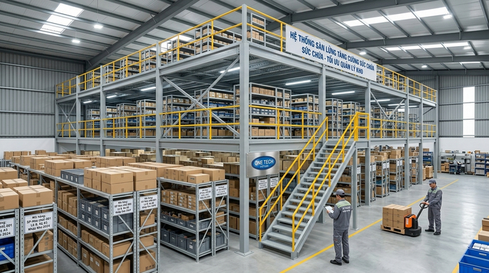 Tối ưu không gian kho bằng kệ sàn mezzanine Kệ sàn mezzanine giúp tăng diện tích lưu trữ trong kho