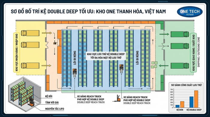 Sơ đồ bố trí kệ Double Deep cho kho công nghiệp tại Thanh Hóa