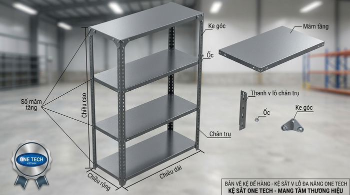 Cấu tạo chi tiết bộ kệ sắt v lỗ đa năng