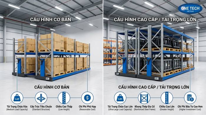 Chi phí đầu tư kệ kho di động phụ thuộc vào cấu hình và tải trọng Chi phí đầu tư kệ kho di động phụ thuộc vào cấu hình và tải trọng