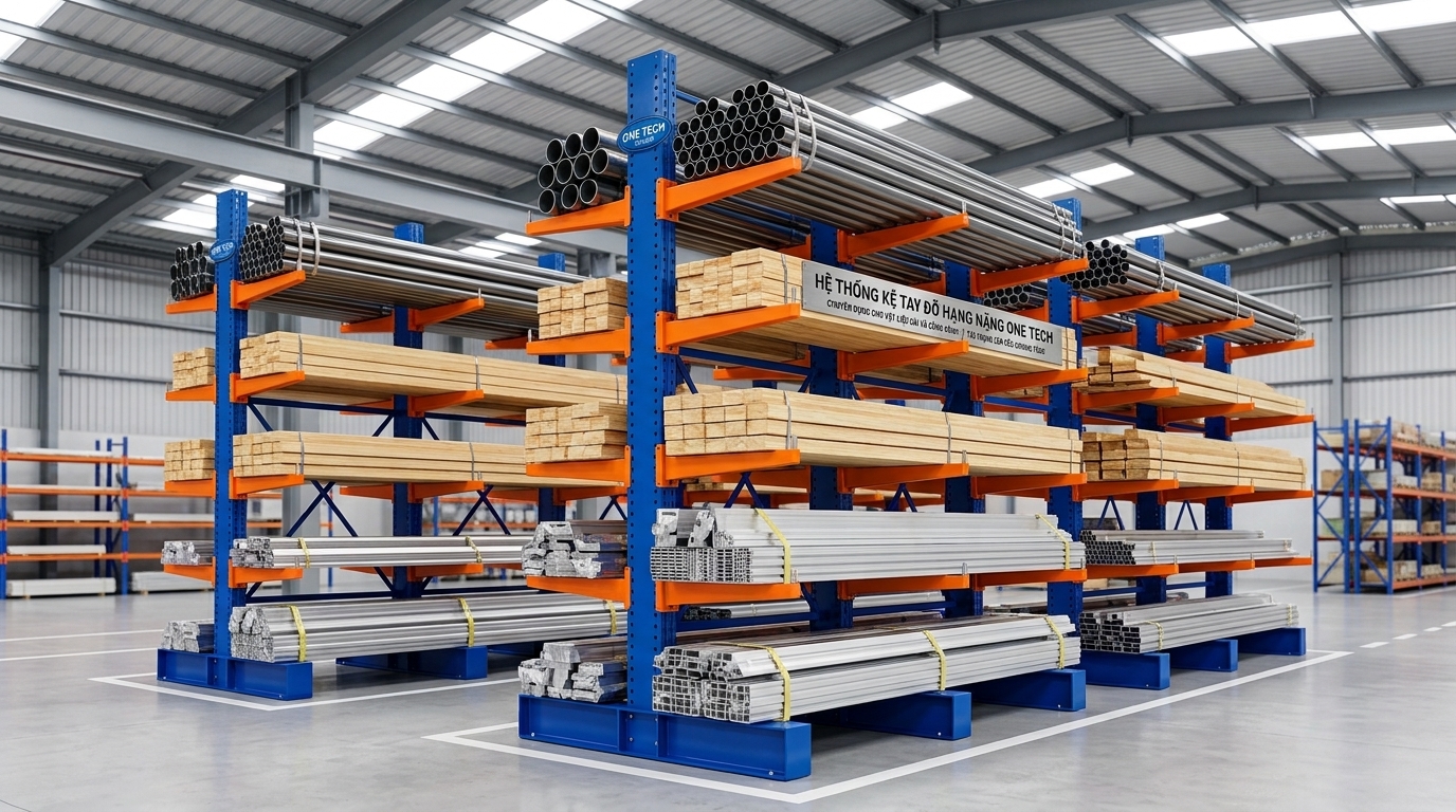 Kệ cantilever lưu trữ hàng dài Kệ cantilever dùng để lưu trữ hàng dài trong kho công nghiệp
