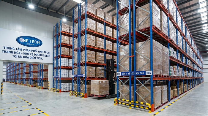 Kệ Double Deep lưu trữ pallet bao bì và hàng đóng kiện tại Thanh Hóa