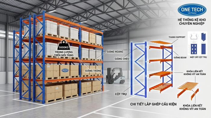 Cấu tạo chi tiết hệ thống kệ Selective chịu tải nặng Cấu tạo chi tiết hệ thống kệ Selective chịu tải nặng