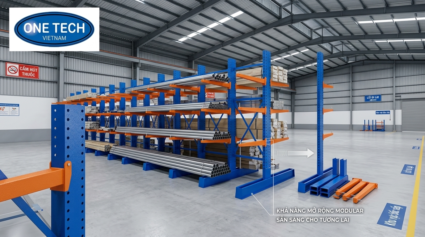 Kệ tay đỡ module dễ mở rộng Kệ tay đỡ thiết kế module có thể mở rộng khi nhu cầu lưu kho tăng