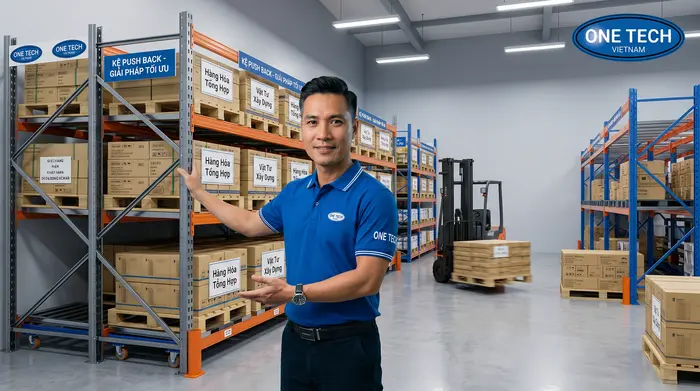 Liên hệ tư vấn Kệ Push Back Thanh Hóa Liên hệ Kệ kho hàng Thanh Hóa thuộc OneTech Group để tư vấn kệ Push Back