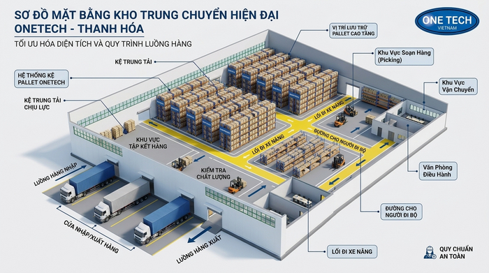 Thiết kế mặt bằng kho trung chuyển Thanh Hóa với lối xe nâng
