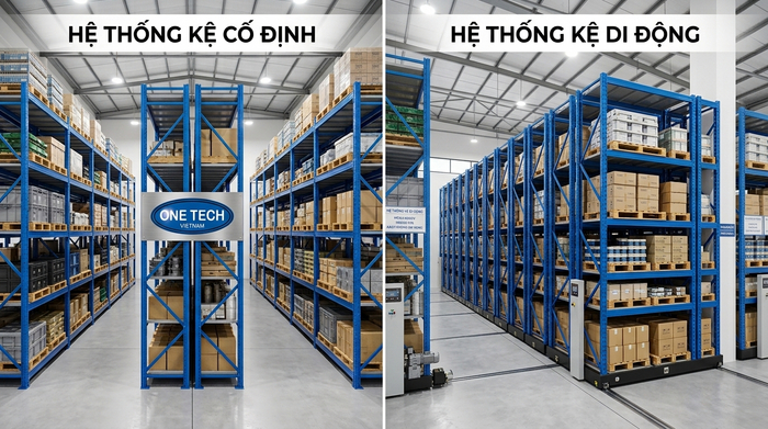 So sánh kệ cố định và kệ kho di động trong kho hàng So sánh kệ cố định và kệ kho di động trong kho hàng