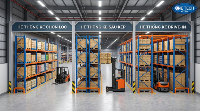 So sánh kệ Double Deep với kệ Selective và Drive In cho kho pallet