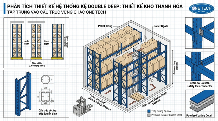 Bản vẽ kỹ thuật kệ Double Deep Thanh Hóa theo kích thước kho và pallet