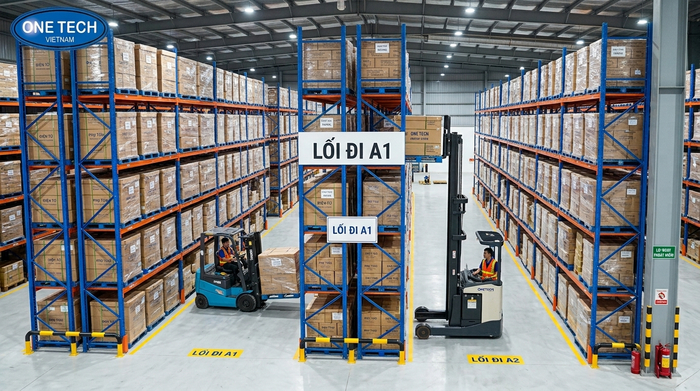 Xe nâng chuyên dụng vận hành trong kho trung chuyển Thanh Hóa
