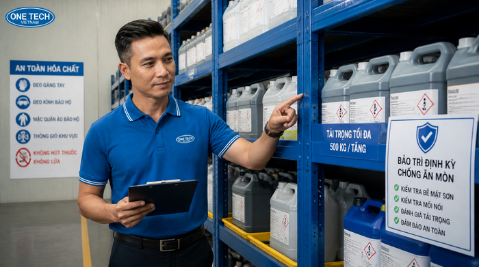Bảo trì kệ kho hóa chất chống ăn mòn định kỳ Bảo trì kệ kho hóa chất chống ăn mòn định kỳ