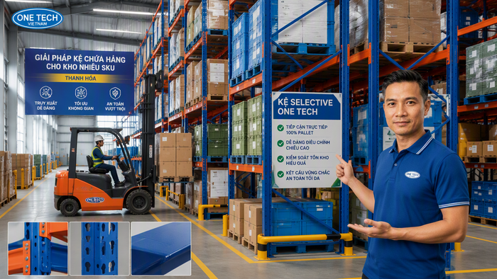 Kệ selective pallet racking cho kho nhiều mã hàng tại Thanh Hóa