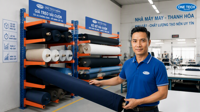 Kệ treo vải cuộn Kệ treo vải cuộn cho xưởng cắt may tại Thanh Hóa