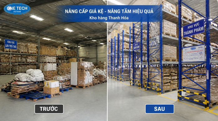 Trước và sau khi lắp kệ logistics Thanh Hóa Kho Thanh Hóa trước và sau khi lắp kệ logistics tối ưu diện tích