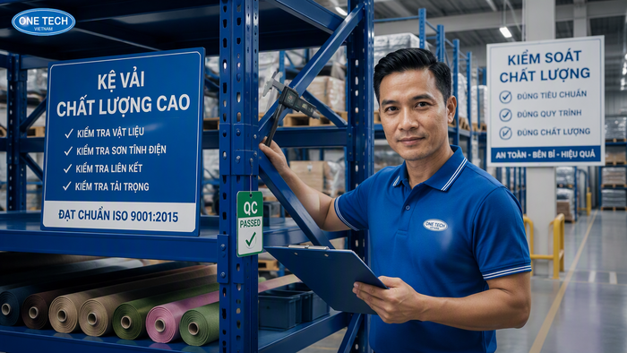 Kiểm tra chất lượng kệ kho vải Kiểm tra chất lượng kệ kho vải trước khi bàn giao