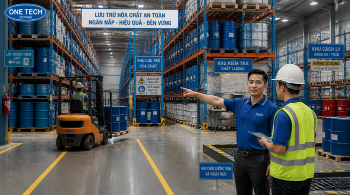 Lối đi xe nâng trong kho hóa chất sử dụng kệ pallet Lối đi xe nâng trong kho hóa chất sử dụng kệ pallet
