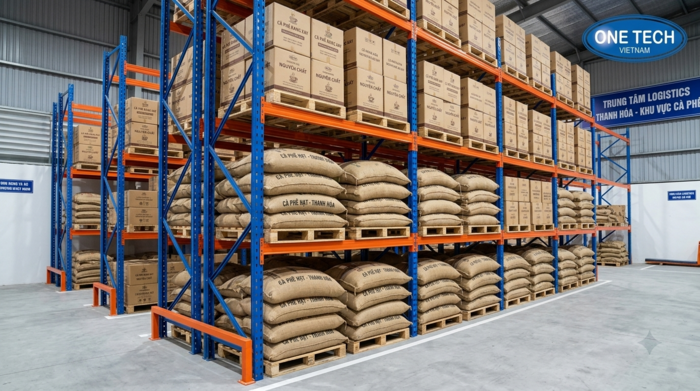 Kệ kho cà phê Thanh Hóa cho kho pallet Kệ kho cà phê Thanh Hóa dùng cho kho pallet chứa bao cà phê và thùng carton