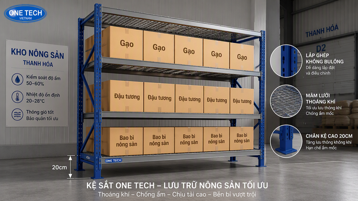 Thiết kế kệ kho nông sản thông thoáng chống ẩm cho kho tại Thanh Hóa