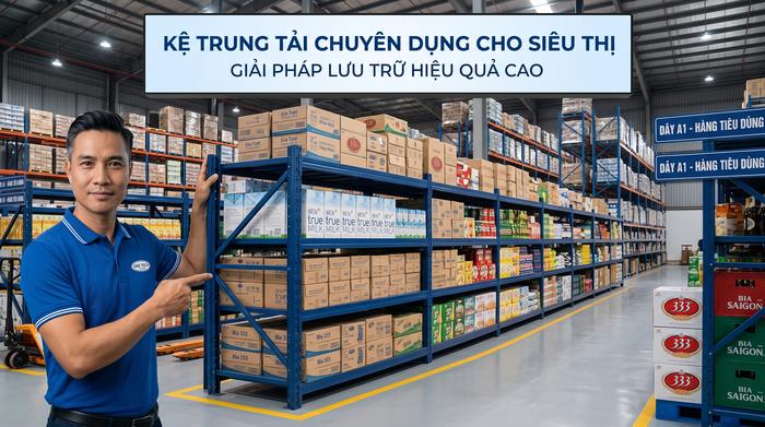 Kệ trung tải tối ưu kho dự trữ hàng bán lẻ Kệ trung tải cho kho siêu thị và kho hàng đóng thùng Thanh Hóa